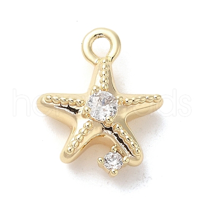 Marine Animal Theme Golden Brass Micro Pave Clear Cubic Zirconia Pendants KK-U031-01G-06-1