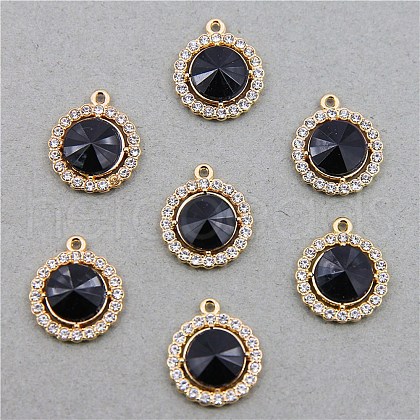 Golden Alloy Rhinestone Pendants RB-TAC0001-02B-1