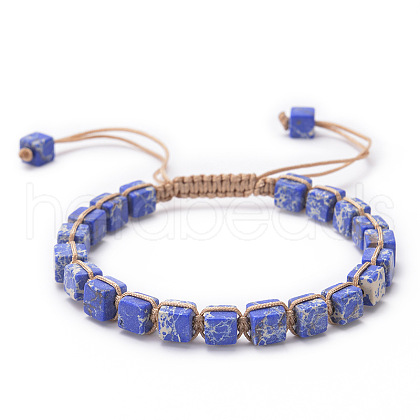 Adjustable Unisex Synthetic Imperial Jasper Cube Braided Bead Bracelets UE9956-8-1