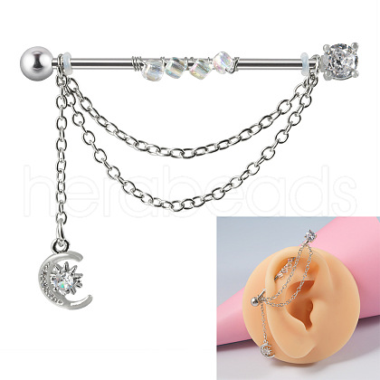 304 Stainless Steel Cubic Zirconia Double Piercing Dangle Cartilage Earrings WG8256B-06-1