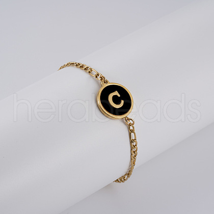 Flat Round with Letter Pattern 304 Stainless Steel Link Bracelets FS-WG4692B-01-1