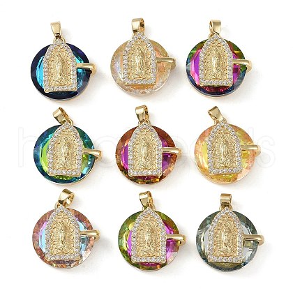 Brass Cubic Zirconia with Glass Pendents KK-Q815-10G-1
