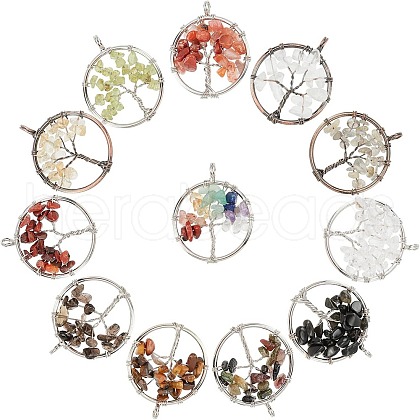 12Pcs 12 Colors Gemstone Pendants G-PH0001-33-WH-1