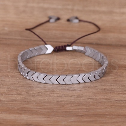 Arrowhead Adjustable Synthetic Non-magnetic Hematite Braided Bead Bracelets for Women Men NQ3813-3-1