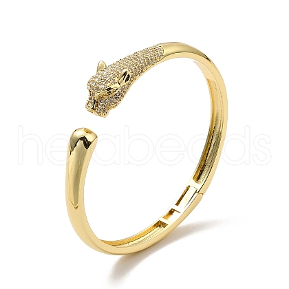 Green Cubic Zirconia Leopard Open Cuff Bangle BJEW-P281-06G-1
