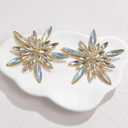 304 Stainless Steel Glass Stud Earrings for Women EJEW-M095-16G-1