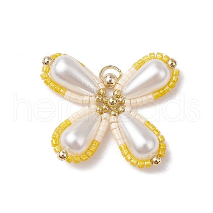 Two Tone Glass Seed Beaded Butterfly Pendants PALLOY-MZ00563-03-1