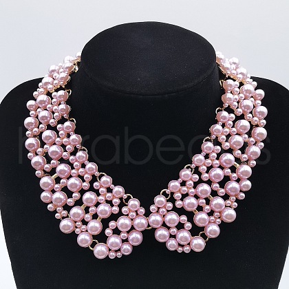 Alloy Plastic Imitation Pearl Round Beaded Choker Necklaces FS-WG3052F-03-1