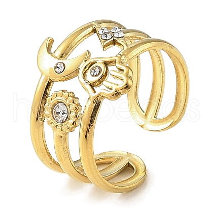 Ion Plating(IP) 304 Stainless Steel Open Cuff Ring for Women RJEW-F166-01G-01-1