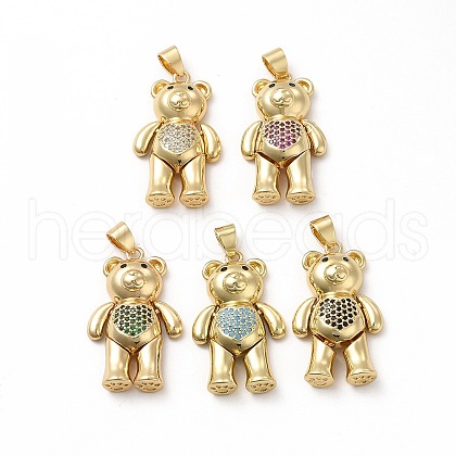 Rack Plating Brass Micro Pave Cubic Zirconia Pendants KK-G456-21G-1