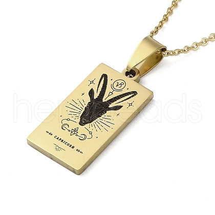 304 Stainless Steel Black Enamel Rectangle with Constellation Pendant Necklaces NJEW-I128-01D-1