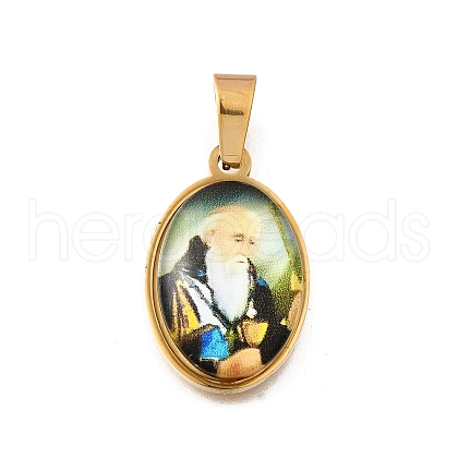 Religion Theme 304 Stainless Steel Pave Epoxy Pendants STAS-K256-29G-02-1