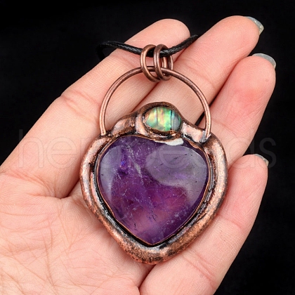 Natural Amethyst Heart Pendant Necklaces PW-WG6B4C4-01-1