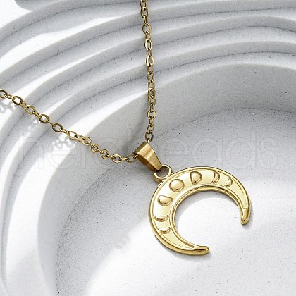 Double Horn 304 Stainless Steel Pendant Necklaces NJEW-M096-09G-1