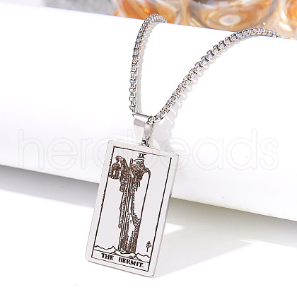 Retro Hip-hop 304 Stainless Steel Tarot Pendant Necklaces for Men FS-WGEC43A-03-1