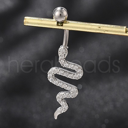 Alloy Rhinestone Snake Curved Barbell Belly Rings AJEW-R007-03P-04-1