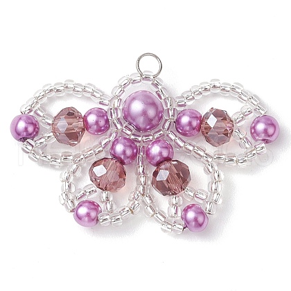 Seed Beads & Glass Pearl Beaded Charms PALLOY-MZ00336-03-1