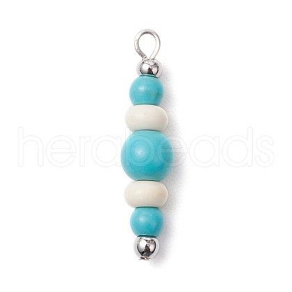 Dyed Synthetic Turquoise Round Rondelle Beaded Pendants PALLOY-JF03988-02-1