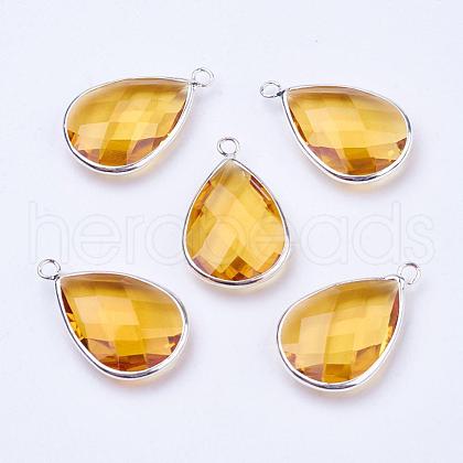 Silver Color Plated Brass Glass Teardrop Pendants GLAA-M006-A-20S-1