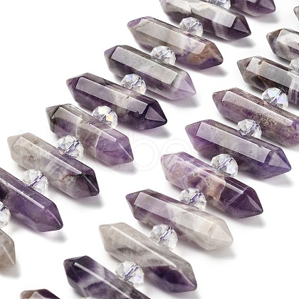 Natural Amethyst Double Terminated Point Beads Strands G-H069-B16-01-1