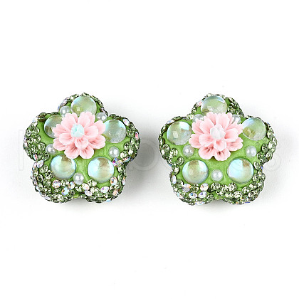 Flower Shape Polymer Clay Rhinestone Beads CLAY-U023-01D-1