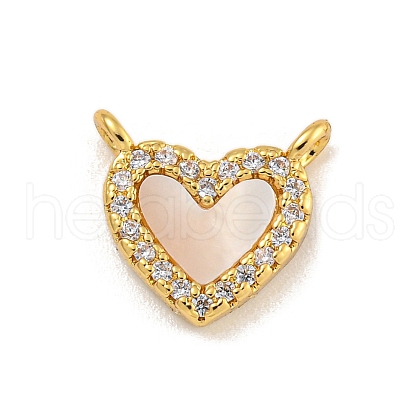 Rack Plating Brass Pave Clear Cubic Zirconia Heart Charms with Natural Shell KK-C074-22G-1