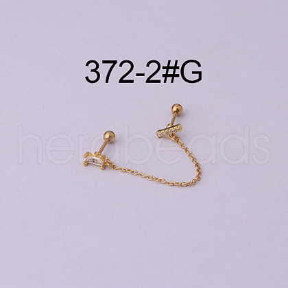 Brass Clear Cubic Zirconia Cartilage Earrings with Tassel Chain WGFB250-08-1