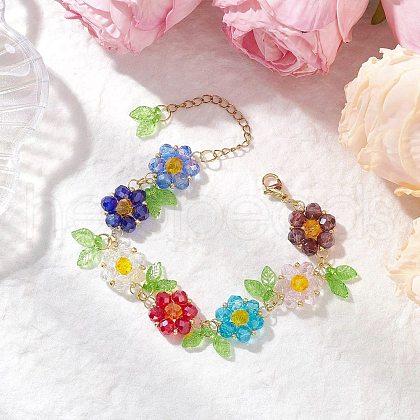 Glass Flower Link Bracelets BJEW-MZ00173-1