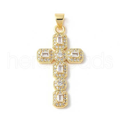 Brass Micro Pave Cubic Zirconia Cross Pendants ZIRC-I071-04G-05-1
