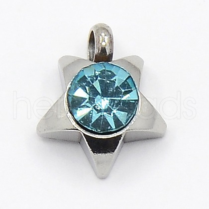 201 Stainless Steel Rhinestone Star Charm Pendants RB-M030-01B-1