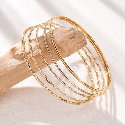 5Pcs 304 Stainless Steel Bangle Set for Women BJEW-S162-01B-G-1