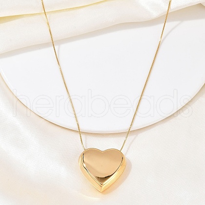 304 Stainless Steel Heart Pendant Round Snake Chain Necklaces for Women NJEW-B122-01G-01-1