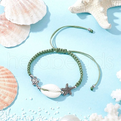 Natural Cowrie Shell Braided Bead Bracelets for Women BJEW-JB11765-07-1