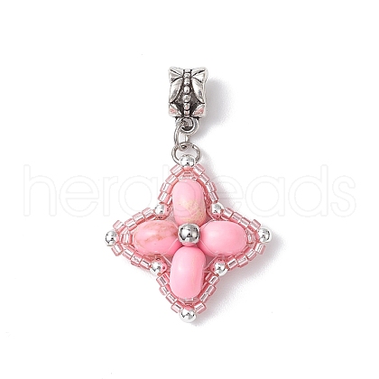 Dyed Synthetic Imperial Jasper & Glass Seed Beaded Star European Dangle Charms PALLOY-MZ00693-04-1