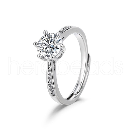 Mother's Day Rings Rhodium Plated 925 Sterling Silver Micro Pave Cubic Zirconia Adjustable Rings AJEW-U007-19P-1