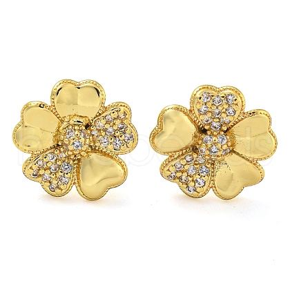Rack Plating Brass Micro Pave Clear Cubic Zirconia Flower Stud Earrings EJEW-T021-01G-01-1