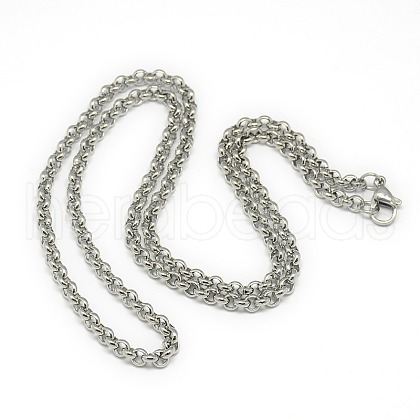Tarnish Resistant Trendy Unisex 201 Stainless Steel Cross Rolo Chain Necklaces NJEW-L043B-09P-1