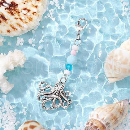 Ocean Theme Alloy Charm & Glass Beads Pendant Decorations HJEW-JM03157-02-1
