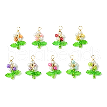 9Pcs 9 Colors Pearlized Glass Pearl Pendants PALLOY-JF03389-1