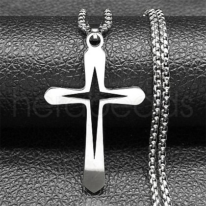 304 Stainless Steel Cross Pendant Necklaces NJEW-S007-01P-1