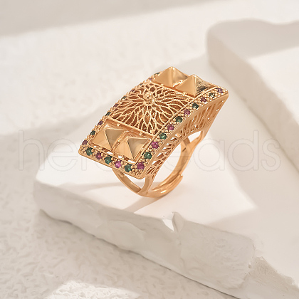 Brass Micro Pave Cubic Zirconia Geometric Adjustable Finger Rings for Women OQ0008-4-1