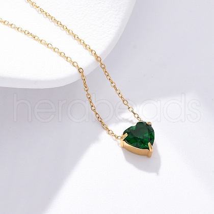 304 Stainless Steel Cubic Zirconia Heart Pendant Necklaces NJEW-Z057-04A-G-1