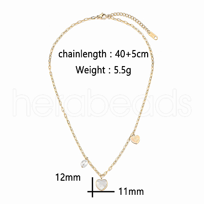 Peach Heart Stainless Steel Pendant Necklaces with White Shell Design for Women VK4150-1