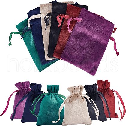  12Pcs 6 Colors Velvet Bags Drawstring Jewelry Pouches TP-NB0001-24-1