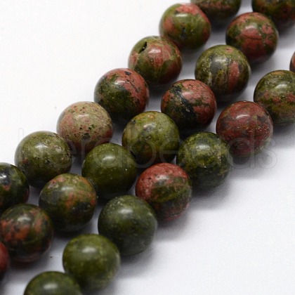 Natural Unakite Beads Strands G-I199-08-10mm-1