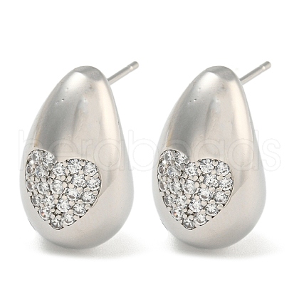 Rack Plating Brass Micro Pave Clear Cubic Zirconia Stud Earring EJEW-C102-29B-P-1