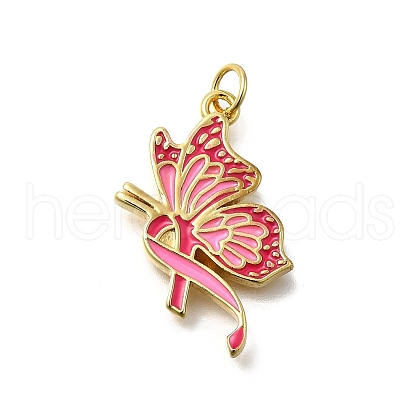 October Breast Cancer Pink Awareness Ribbon Brass Enamel Pendants KK-S517-04D-D-1