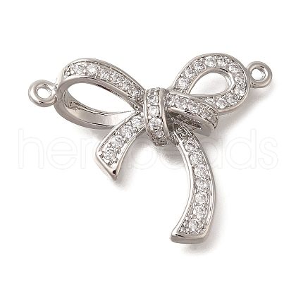 Rack Plating Brass Pave Clear Cubic Zirconia Bowknot Connector Charms KK-I716-28P-1