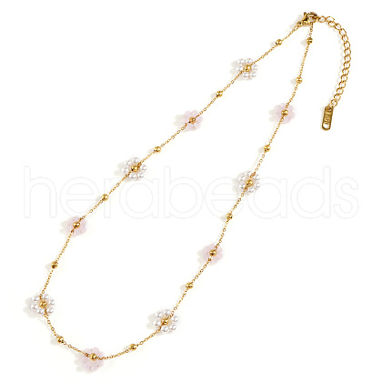 Glass Wrapped Flower Stainless Steel Handmade Link Chain Necklace Jewelry Accessory ZJ4329-2-1