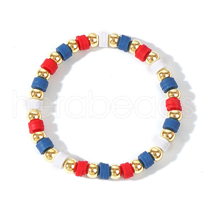 Fashionable Handmade Polymer Clay & Brass Beaded Stretch Bracelets for Women KK6336-1